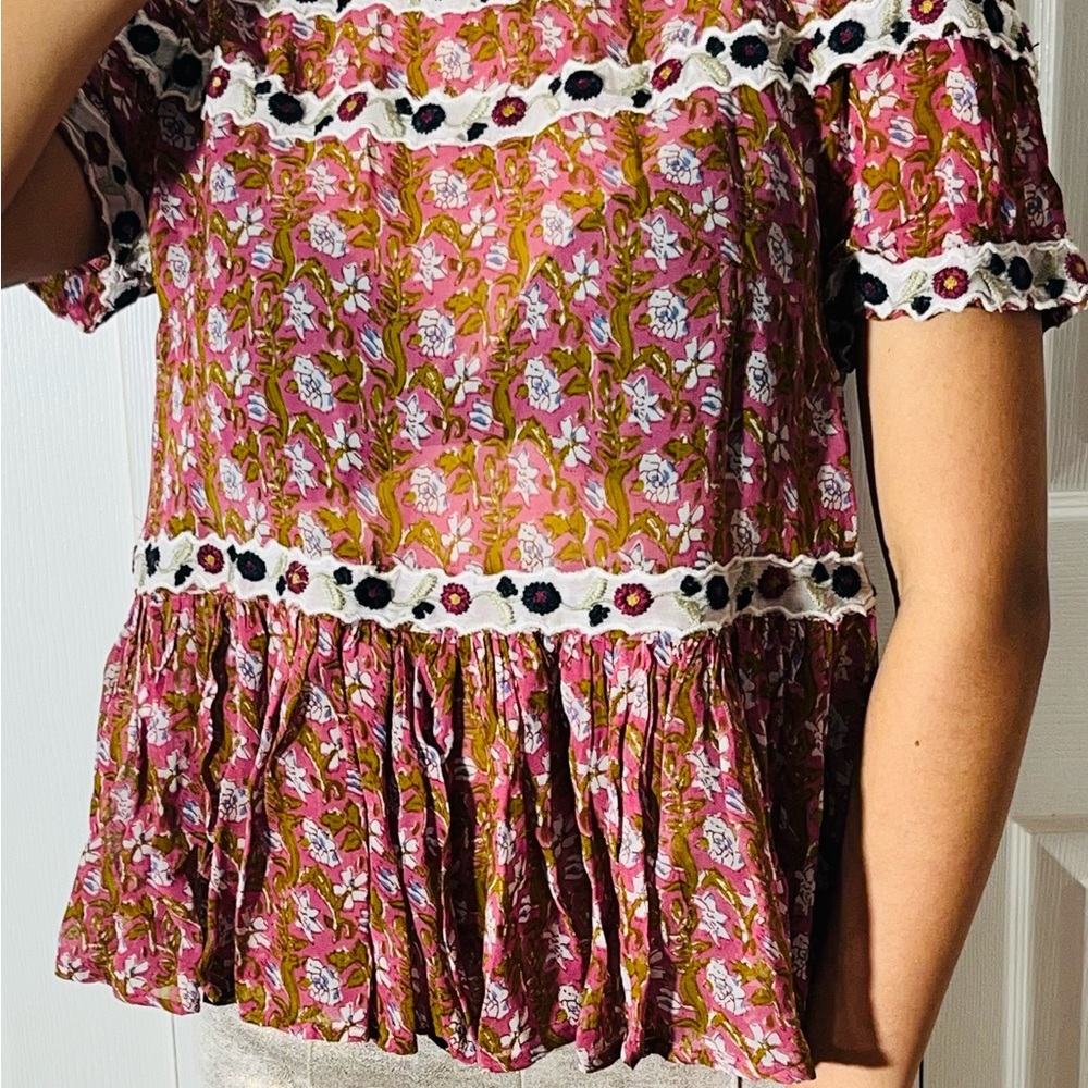 Anthropologie Pink Sheer Blouse, Size 2